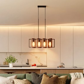 HOMCOM Candelabru Suspendat Rustic cu 4 Cadre Rotative și Lanț Regulabil, 80x21x90-130 cm, Negru și Nuc | Aosom Romania