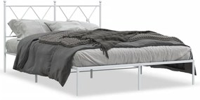 376550 vidaXL Cadru de pat metalic cu tăblie, alb, 135x190 cm