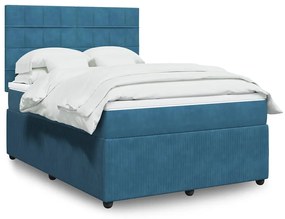 vidaXL Pat box spring cu saltea, albastru, 140x200 cm, catifea