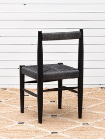 Scaun dining împletit din iută și lemn de mango, negru, cu spătar înfășurat în sfoară și picioare rotunde, 80 x 44 x 44 cm, „Gitana”
