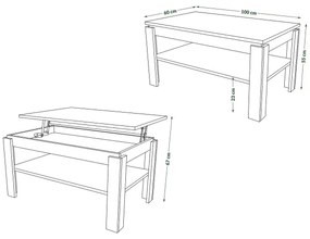 Masă de conferință extensibilă ADEN, blat rabatabil, stejar craft/negru
