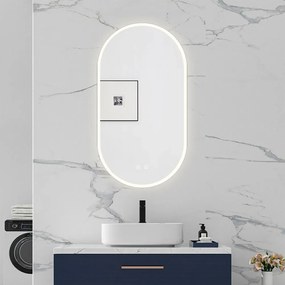 Oglindă baie, Multifuncțională, Iluminare LED Touch, Intensitate reglabila, Sistem Dezaburire, 45x80 cm