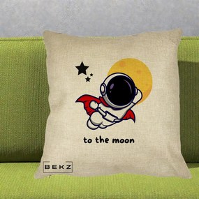 Perna Decorativa Astronaut To The Moon, 40x40 cm, Crem, Husa Detasabila, Perna Inclusa, BEKZ®