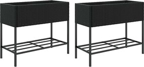vidaXL Jardiniere de grădină cu raft 2 buc. negru 90x40x75cm poliratan