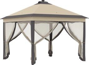 Outsunny Cort pliabil cu lumini LED 330x330 cm Pavilion de grădină cu telecomandă cu 4 plase anti-țânțari Înălțime reglabilă Bej | Aosom Romania