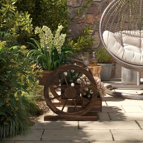 Outsunny Jardinieră de Exterior cu 3 Niveluri și Roți Decorative, din Lemn de Brad cu Orificii de Drenaj, pentru Legume și Flori, pentru Balcon sau Terasă, 62x61x57 cm, Carbonizat | Aosom Romania
