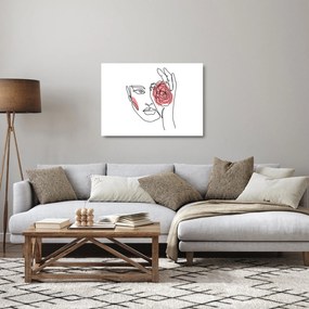 Tablou pe sticlă - Linie de artă față cu trandafir (70x50 cm)