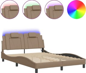 vidaXL Cadru de pat, Viana, cu LED fără saltea, cappuccino, 140x190 cm