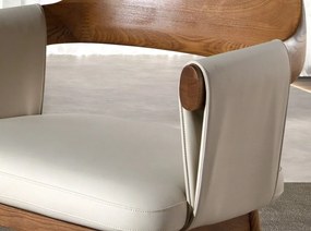 Scaun dining imitatie de piele crem si lemn Walnut