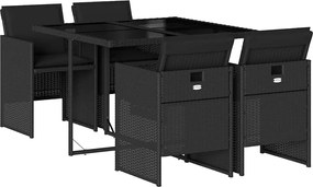vidaXL Set mobilier de grădină cu perne, 5 piese, negru, poliratan