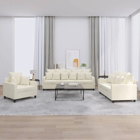 vidaXL Set de canapele cu perne, 3 piese, crem, catifea