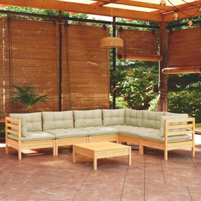 3096689 vidaXL Set mobilier grădină cu perne crem, 7 piese, lemn masiv pin