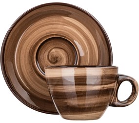 Set de 6 cești și farfurii Banquet PALAS, 90 ml, maro