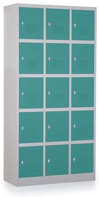 Dulap metalic - 15 cutii, 90 x 40 x 185 cm, blocare, verde - ral 6033