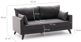Canapea cu 2 locuri Bella Sofa, Antracit, Poliester