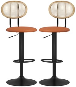 HOMCOM Set de 2 taburete de bar scaune de bar inaltime reglabila cu spatar din ratan si suport pentru picioare, maro | Aosom Romania