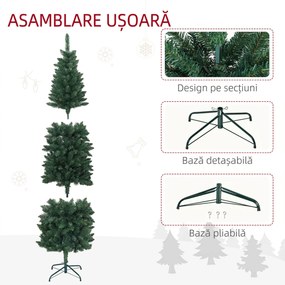HOMCOM Brad Artificial de Crăciun cu 479 Ramuri, Brad de Crăciun Înalt și Îngust cu Bază Pliabilă, Ø65x180 cm, Verde | Aosom Romania