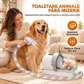 PawHut Kit de Toaletare pentru Câini și Pisici 5 în 1, cu Aspirator 10 kPa, Mașină de Tuns și Perie, Recipient 2,5 L, 3 Viteze, Silențios | Aosom Romania