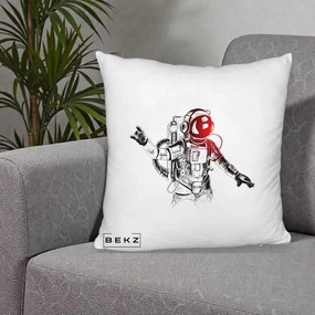 Perna Decorativa Astronaut Rock Sketching, 40x40 cm, Alb Pufos, Husa Detasabila, Perna Inclusa, BEKZ®