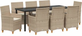 vidaXL Set de masă pentru grădină 9 pcs Bej poliratan