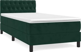 vidaXL Pat box spring cu saltea, verde închis, 90x190 cm, catifea