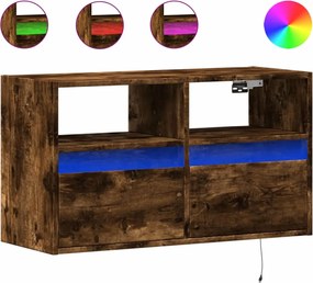 vidaXL Comodă TV de perete cu lumini LED, stejar fumuriu, 80x31x45 cm
