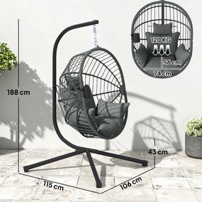 Outsunny Scaun Suspendat Ou, Inclusiv Pernă, Fotoliu, 120 cm x 106 cm x 188 cm, Gri | Aosom Romania