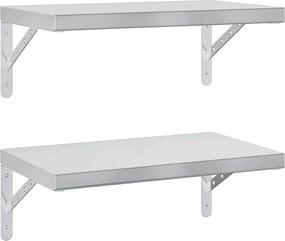 vidaXL Rafturi de perete, 2 buc., 50x30 cm, argintiu oțel inoxidabil