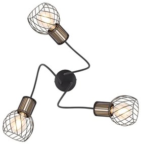 Plafoniera cu 3 spoturi design industrial ARGUSTO negru, auriu