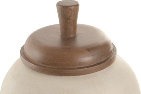 Vază decorativă tip tibor, stil rustic natural, culoare teracotă cu blat natur, din lemn de mango, „Tibor”