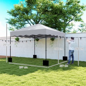 Outsunny 3 x 3 m pavilion pop-up, cort de grădină cu înălțime reglabilă, cu geantă cu role, pentru grădină, terasă, metal, material textil, Gri deschis | Aosom Romania