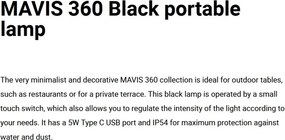 Lampa de exterior portabila IP54 MAVIS 360 negru
