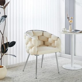 RESIGILAT- Scaun dining, tapiterie catifea, cadru metalic argintiu, Bej