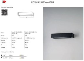 Aplica LED ambientala de exterior IP54 ROSVIK 25cm 1x6W