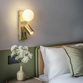 Lampă de perete modernă din alamă cu 2 lumini, reglabilă, cu port USB-C - Lesly