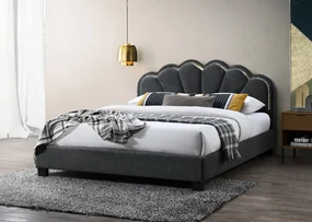 Pat tapitat Comfort 2 cu LED , 160x200, cadru din lemn cu somiera fixa, culoare Gri