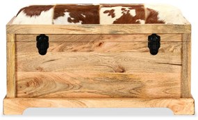 245371 vidaXL Bancă depozitare piele naturală, Lemn masiv mango 80x44x44 cm