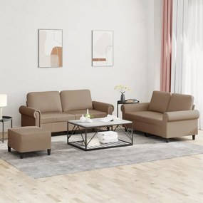 vidaXL Set de canapele cu perne, 3 piese, cappuccino, piele ecologică