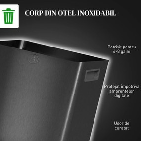 HOMCOM Coș de bucătărie dublu, 2 x 20L, cu pedală, capac cu închidere moale, găleți interioare detașabile, rezistent la amprente, Argintiu | Aosom Romania