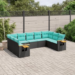 vidaXL Set mobilier de grădină cu perne, 9 piese, negru, poliratan