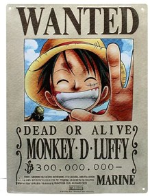 Placă metalică One Piece - Luffy Wanted