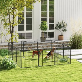 PawHut Gard pentru Câini, Incintă Modulară pentru Câini din 8 Secții pentru Interior și Exterior, 80x100 cm, Negru | Aosom Romania