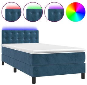 3134631 vidaXL Pat cu arcuri, saltea și LED, bleumarin, 100x200 cm, catifea