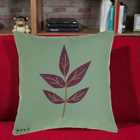Perna Decorativa Ramura Botanica Mov, 40x40 cm, Verde, Husa Detasabila, Perna Inclusa, BEKZ®