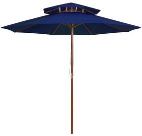 Umbrela de soare dubla, stalp din lemn, albastru, 270 cm