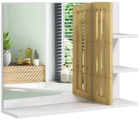 HOMCOM Oglindă Modernă de Baie Suspendată din Lemn cu 4 Rafturi, 45x15x58.5 cm, Alb | Aosom Romania