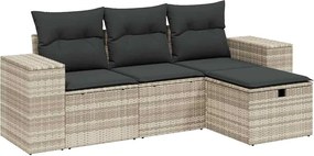 vidaXL Set canapea de grădină cu perne, 4 piese, gri deschis poliratan