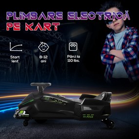 HOMCOM Go-Kart Electric pentru Copii cu Pedale, Pornire Lentă, Lumini, Muzică și Centură, 90x53x99 cm, Negru | Aosom Romania
