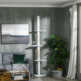 PawHut Arbore de Zgâriat pentru Pisici, 55x38x225-255 cm, Alb | Aosom Romania