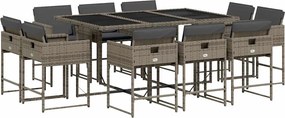 vidaXL Set mobilier de grădină cu perne, 11 piese, gri, poliratan